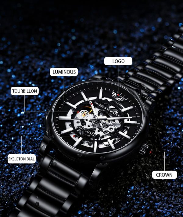 Trsoye 8368 Original Automatic Stainless Steel Watch Full Black for Men - Image 3