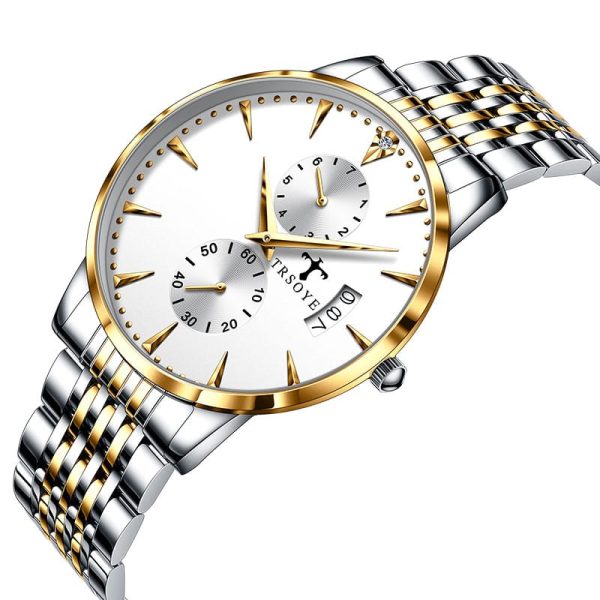TRSOYE 638 Stainless Steel Watch for Men – Silver & Rose Gold - Image 3