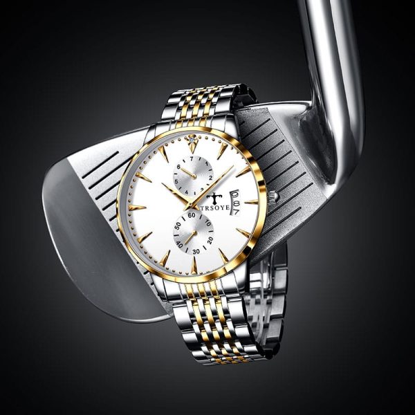 TRSOYE 638 Stainless Steel Watch for Men – Silver & Rose Gold - Image 2