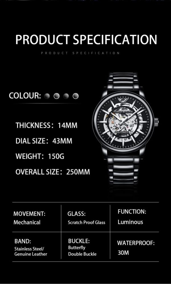 Trsoye 8368 Original Automatic Stainless Steel Watch Full Black for Men - Image 2