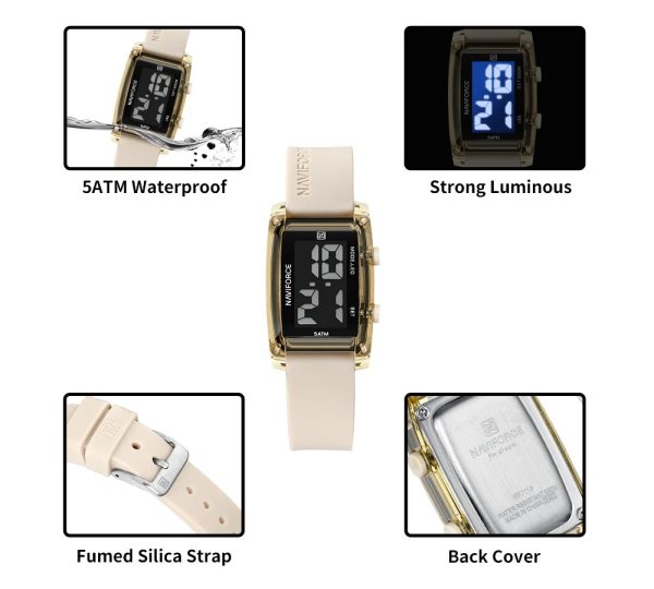 NAVIFORCE NF7118 5ATM Waterproof Digital Watch - Color Beige