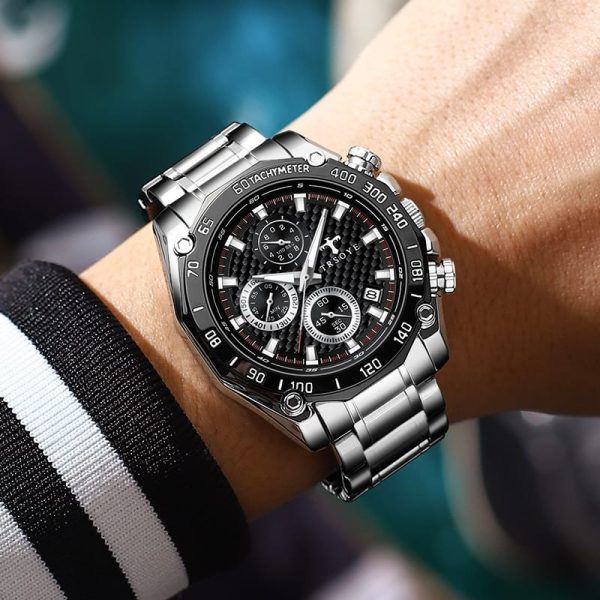 Trsoye 6617 Quartz Watch for Men – Silver Chain & Black Dial - Image 2