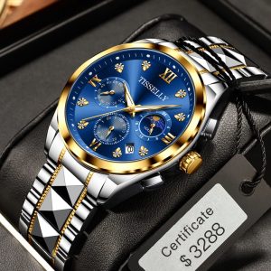 TISSELLY 6010 Stainless Steel Strap 100% Original Watch for Men – Silver Gold & Blue