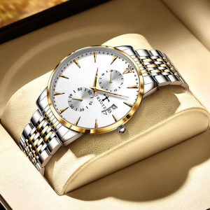TRSOYE 638 Stainless Steel Watch for Men – Silver & Rose Gold