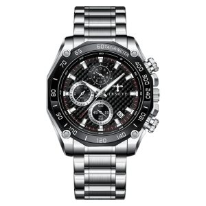 Trsoye 6617 Quartz Watch for Men – Silver Chain & Black Dial