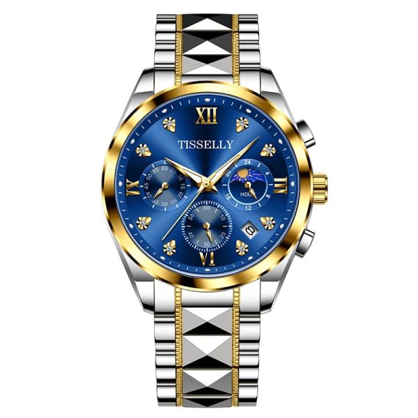 TISSELLY 6010 Stainless Steel Strap 100% Original Watch for Men – Silver Gold & Blue - Image 3