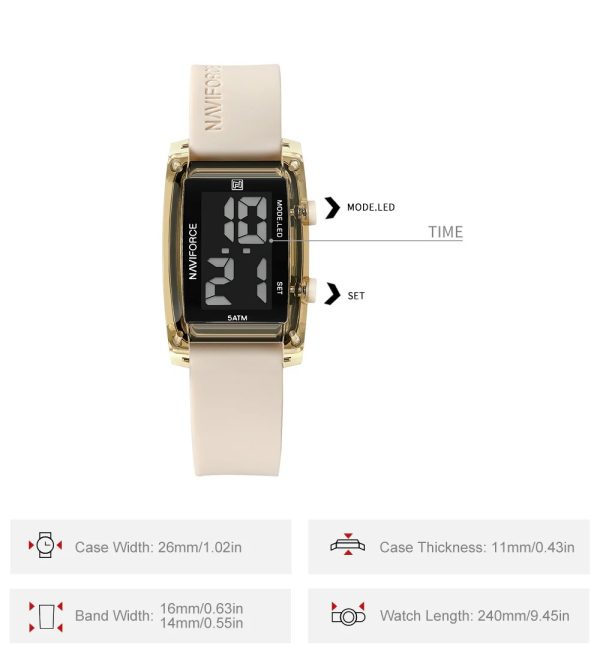 NAVIFORCE NF7118 5ATM Waterproof Digital Watch - Color Beige