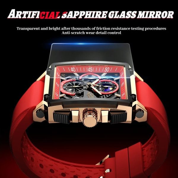 Lige Red Color Top Brand Men's Luxury Silicone Quartz Watch Sports Watches Date Clock Waterproof Wristwatch Chronograph - Image 4