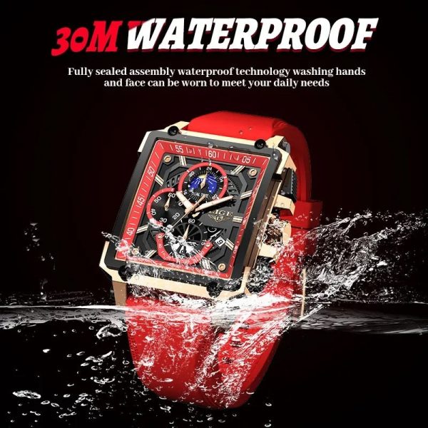 Lige Red Color Top Brand Men's Luxury Silicone Quartz Watch Sports Watches Date Clock Waterproof Wristwatch Chronograph - Image 5