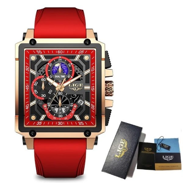 Lige Red Color Top Brand Men's Luxury Silicone Quartz Watch Sports Watches Date Clock Waterproof Wristwatch Chronograph - Image 6